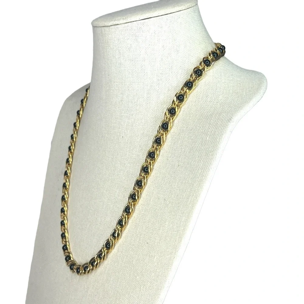 Vintage Napier Black Bead and Double Chain Necklace